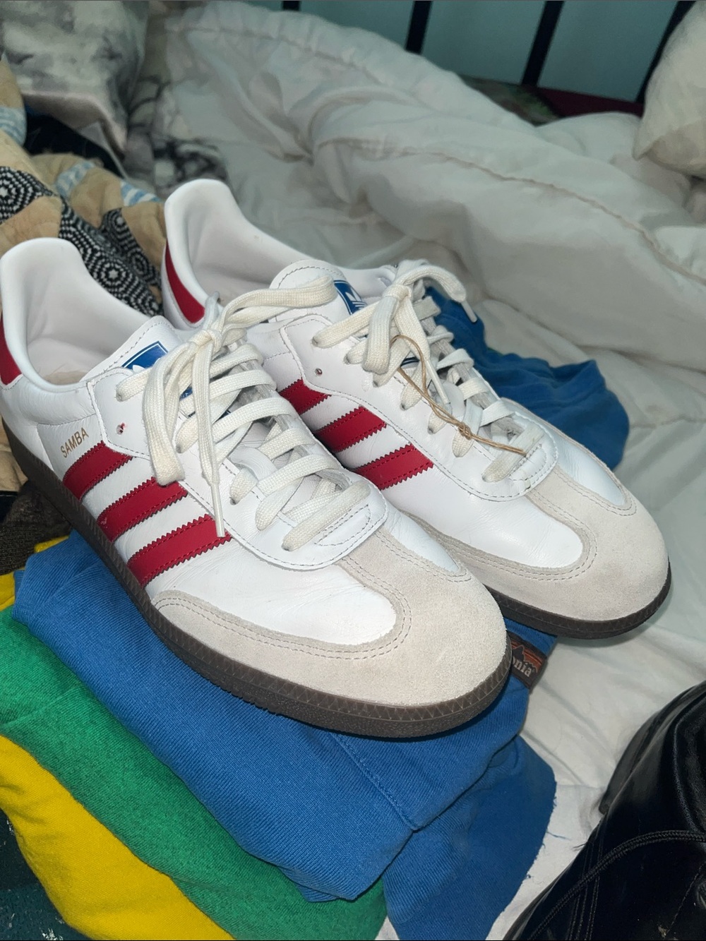 adidas Samba Sneakers - White with Red Stripes and Gum Sole